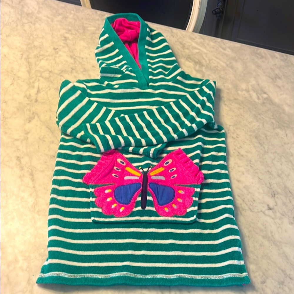 Mini Boden Green Striped Hooded Towel with Butterfly Design